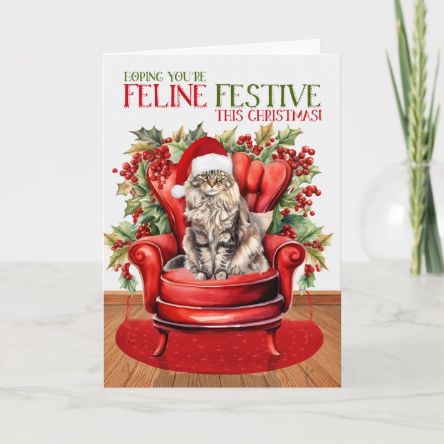 Cartes Pour Fêtes Annuelles Fête Fête de Noël du chat Maine Coon (Devant)