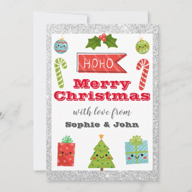 Cartes Pour Fêtes Annuelles Fête Joyeux Noël Rouge Parties scintillant argent (Devant)