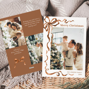Cartes Pour Fêtes Annuelles Fête Noël Beige Boho Bow Ribbon 3 Photo
