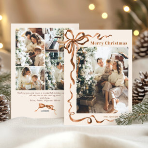 Cartes Pour Fêtes Annuelles Fête Noël Beige Boho Bow Ribbon 5 Photo