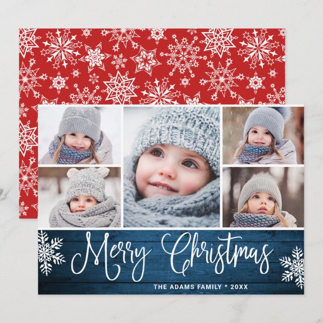 Cartes Pour Fêtes Annuelles Fête Noël Holly Berry Rustic 5 PHOTO (Devant / Derrière)