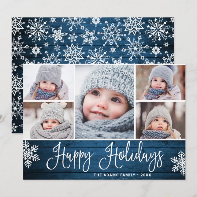 Cartes Pour Fêtes Annuelles Fête Noël Holly Berry Rustic 5 PHOTO (Devant / Derrière)