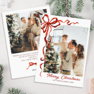 Cartes Pour Fêtes Annuelles Fête Noël Rouge Bow Ribbon 2 Photo