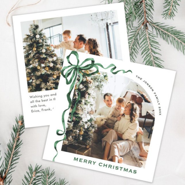 Cartes Pour Fêtes Annuelles Fête Noël Sage Green Bow Ribbon 2 Photo (Créateur téléchargé)