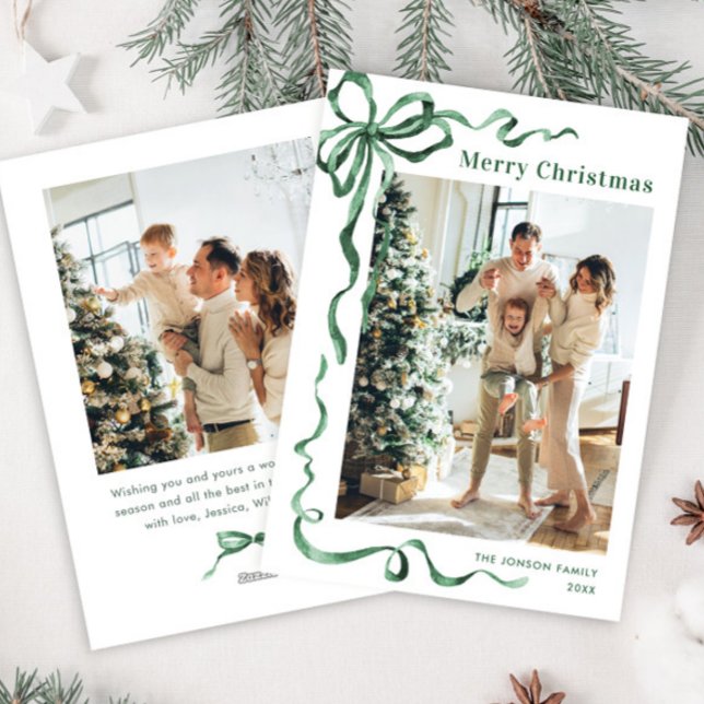 Cartes Pour Fêtes Annuelles Fête Noël Sage Green Bow Ribbon 2 Photo (Créateur téléchargé)
