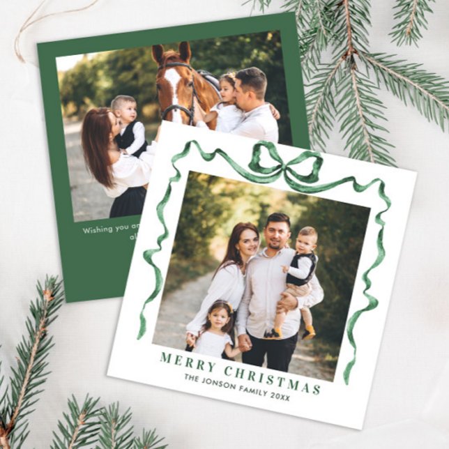 Cartes Pour Fêtes Annuelles Fête Noël Sage Green Bow Ribbon 2 Photo (Créateur téléchargé)