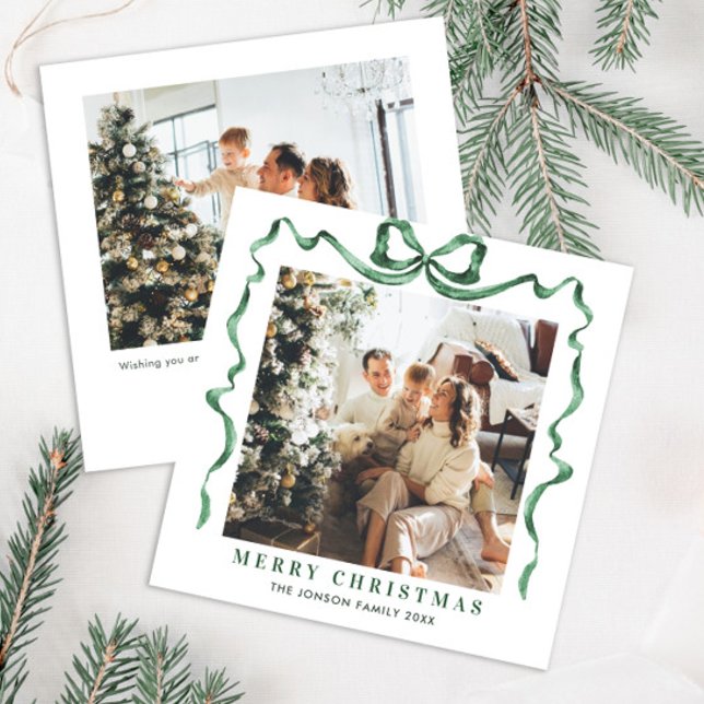 Cartes Pour Fêtes Annuelles Fête Noël Sage Green Bow Ribbon 2 Photo (Créateur téléchargé)