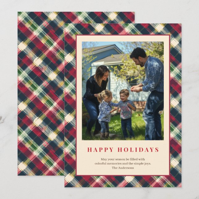 Cartes Pour Fêtes Annuelles Fête Photo Famille Tartan personnalisée (Devant / Derrière)