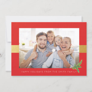Cartes Pour Fêtes Annuelles Fête photo Red et Gold Stripe Salutations