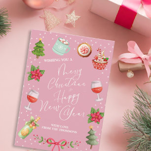 Cartes Pour Fêtes Annuelles Fête rose moderne Joyeux Noël et Nouvel An