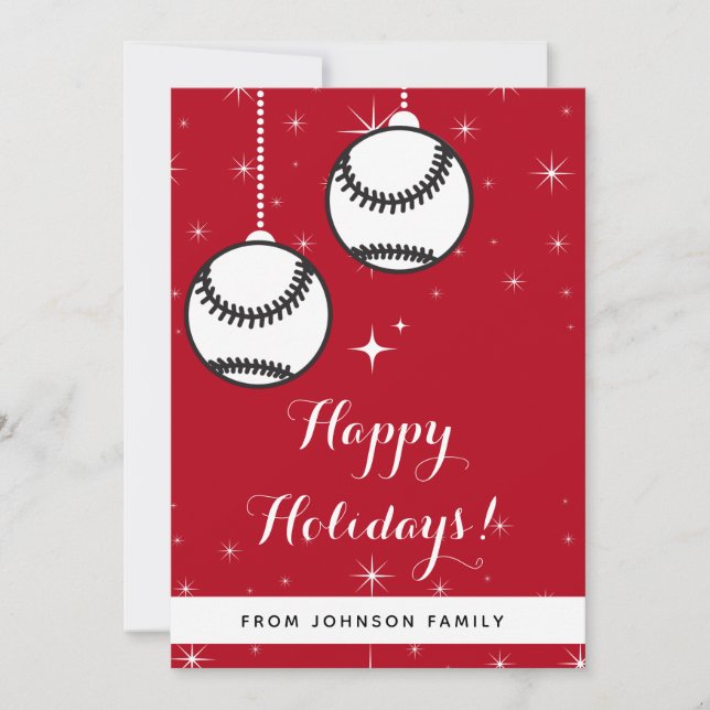 Cartes Pour Fêtes Annuelles Fête Rouge Softball Baseball Vacances Balle Sports (Devant)