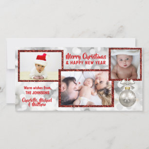 Cartes Pour Fêtes Annuelles Fêtes de Noël blanc rouge personnalisées   PHOTO