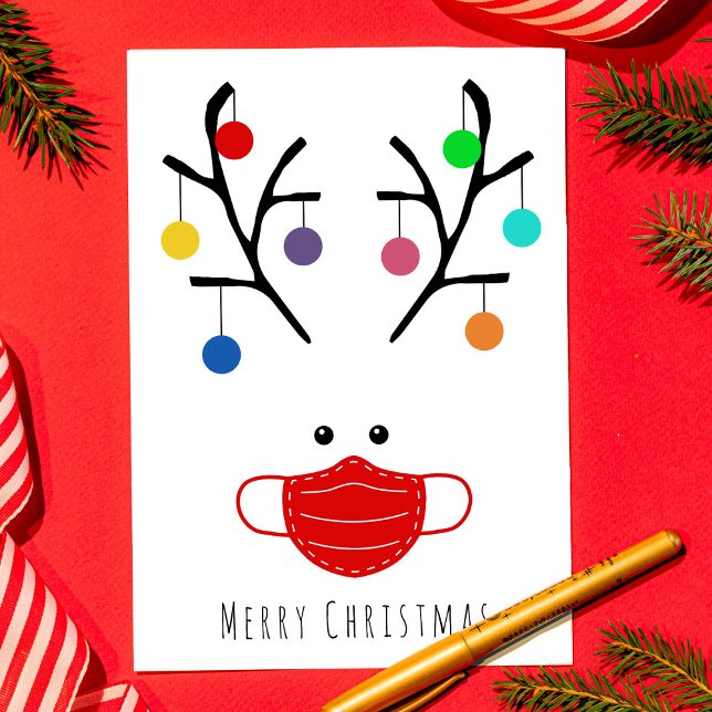 Cartes Pour Fêtes Annuelles Fêtes modernes Whimssar Reinder masqué Noël (Créateur téléchargé)