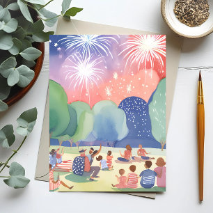 Cartes Pour Fêtes Annuelles Feu d'artifice du 4 juillet   Bleu blanc