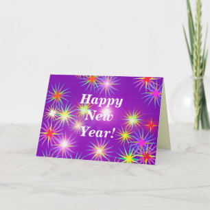 Cartes Pour Fêtes Annuelles Feu d'artifice du Nouvel An Flash sur violet