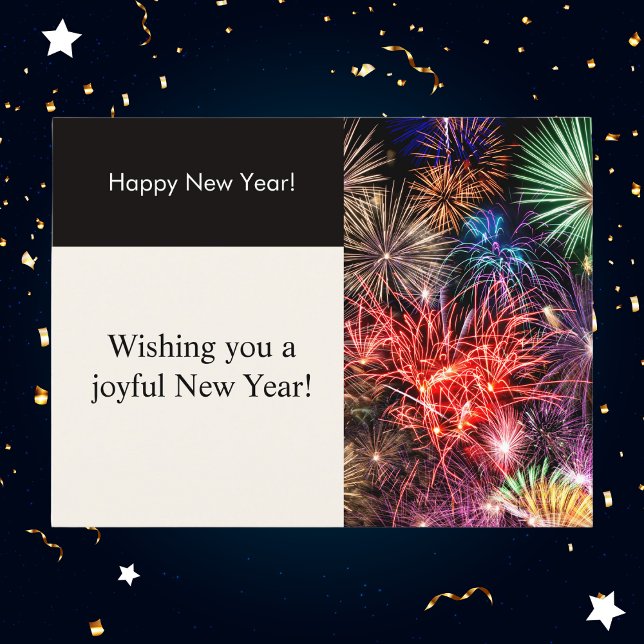 Cartes Pour Fêtes Annuelles Feu d'artifice noir et crème moderne Nouvel An (Créateur téléchargé)
