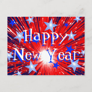 Cartes Pour Fêtes Annuelles Feu d'artifice Rouge Bleu Bleu 'Joyeux Nouvel An' 