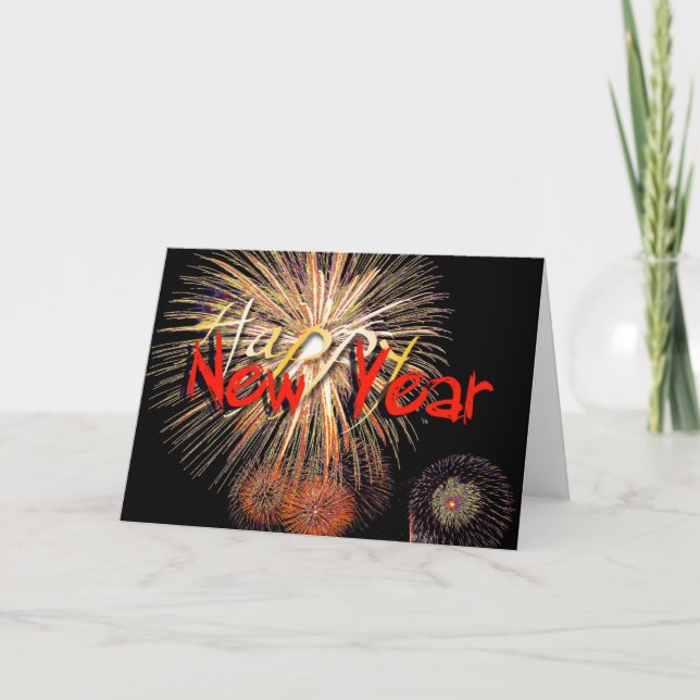 Cartes Pour Fêtes Annuelles Feu d'artifice rouge Bonne année 2022 Salutation (Devant)