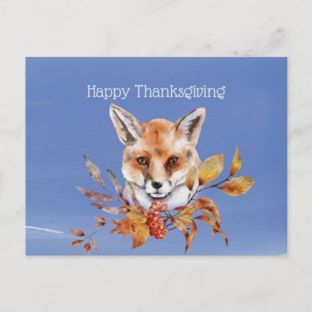 Cartes Pour Fêtes Annuelles Feuillage d'automne rustique renard bleu Thanksgiv (Devant)