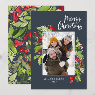 Cartes Pour Fêtes Annuelles feuillage de Noël traditionnel photo rustique