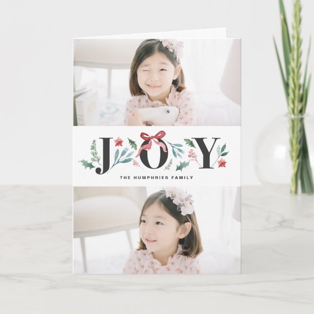 Cartes Pour Fêtes Annuelles Feuillage de vacances d'aquarelle de JOIE et photo (Devant)