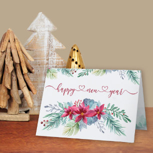 Cartes Pour Fêtes Annuelles Feuillage d'hiver Poinsettia Aquarelle Nouvel An