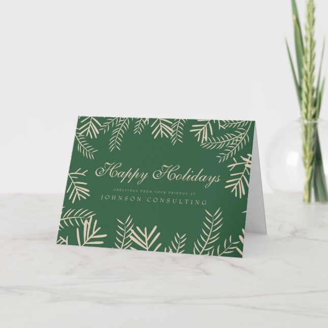 Cartes Pour Fêtes Annuelles Feuillage moderne sur vert | Salutations de vacanc (Devant)