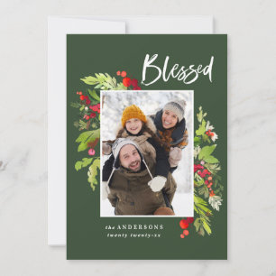 Cartes Pour Fêtes Annuelles feuillage vert de Noël photo traditionnelle rustiq