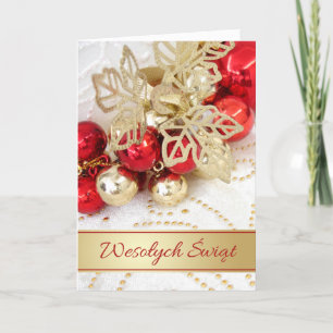 Cartes Pour Fêtes Annuelles Feuille Noel Rouge or Baubles 