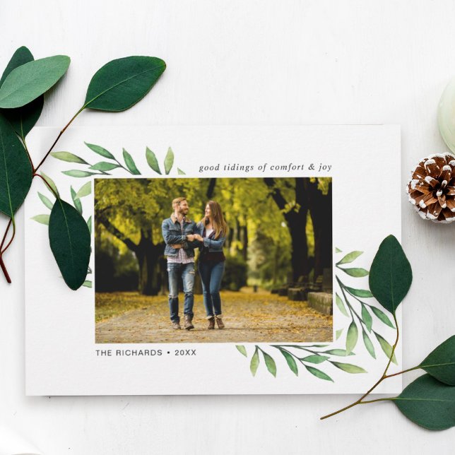 Cartes Pour Fêtes Annuelles Feuilles d'aquarelle simple photo moderne (Créateur téléchargé)