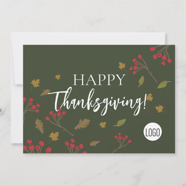 Cartes Pour Fêtes Annuelles Feuilles d'automne Bon thanksgiving vert logo pers (Devant)