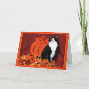 Cartes Pour Fêtes Annuelles Feuilles d'automne, Citrouille et Tuxedo Cat
