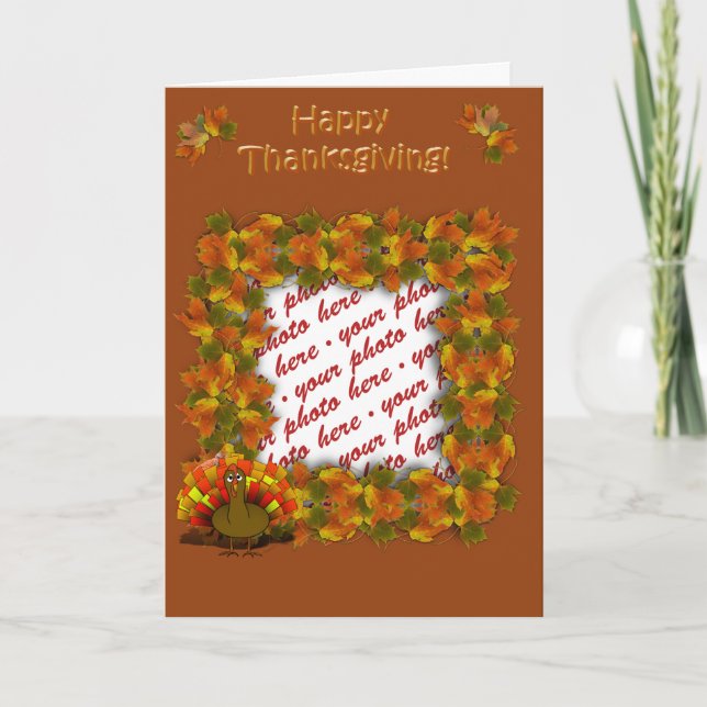 Cartes Pour Fêtes Annuelles Feuilles d'automne et cadre photo Turquie inquiet (Devant)