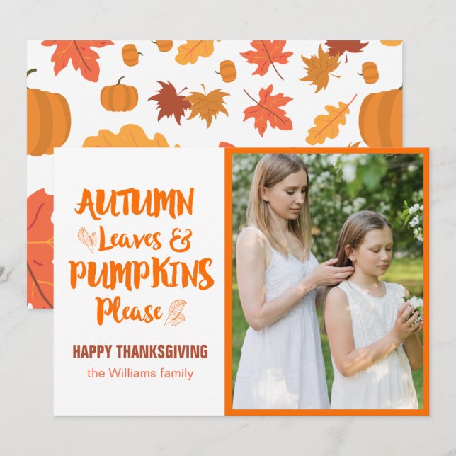 Cartes Pour Fêtes Annuelles Feuilles d'automne et Citrouilles s'il vous plaît  (Devant / Derrière)