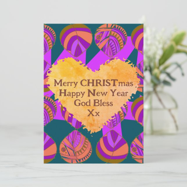 Cartes Pour Fêtes Annuelles Feuilles de poisson violet vert orange Noël (Debout devant)