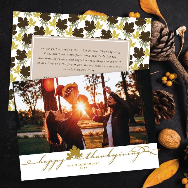 Cartes Pour Fêtes Annuelles Feuilles de Thanksgiving Élégant Flourdissant Scri (Créateur téléchargé)