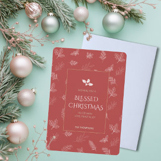 Cartes Pour Fêtes Annuelles Feuilles d'hiver or simple Noël rouge