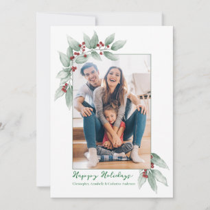 Cartes Pour Fêtes Annuelles Feuilles et Baies Vertes d'Hiver