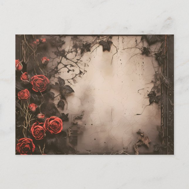 Cartes Pour Fêtes Annuelles Feuilles morts antiques et roses rouges Halloween (Devant)