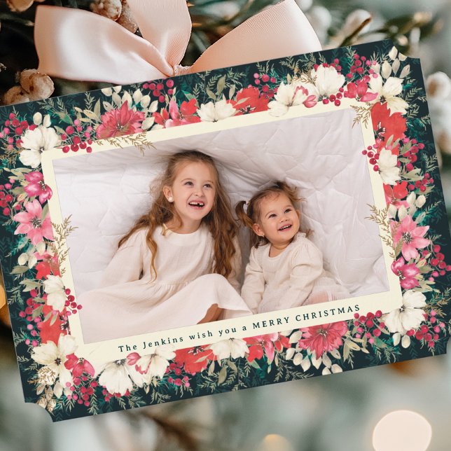 Cartes Pour Fêtes Annuelles feuilleté classique floral de noël pétoncle botani (Créateur téléchargé)