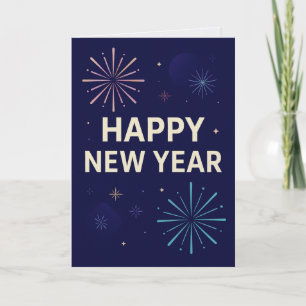 Cartes Pour Fêtes Annuelles Feux d'artifice de la célébration Bold Navy Gold 2