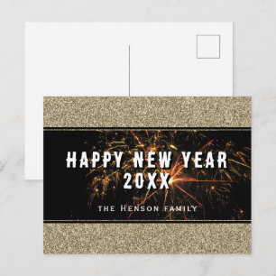 Cartes Pour Fêtes Annuelles Feux d'artifice Paillettes Dorées Bonne Année 2023