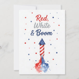 Cartes Pour Fêtes Annuelles Feux d'artifice patriotiques Rouge Blanc Boom Quat
