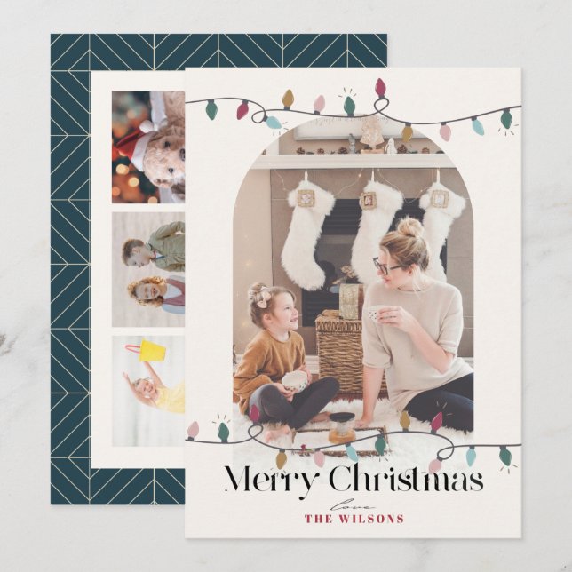 Cartes Pour Fêtes Annuelles Feux de Noël Arche 4 Photo Noël Marine (Devant / Derrière)