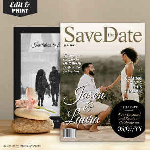 Cartes Pour Fêtes Annuelles Fiançailles de magazine moderne Enregistrer l'Invi