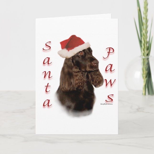 Cartes Pour Fêtes Annuelles Field Spaniel Père Noël Paws (Devant)