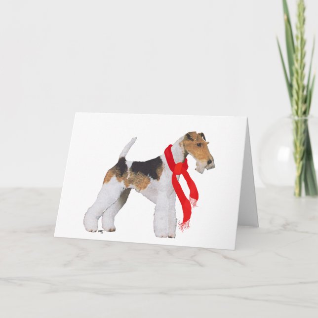 Cartes Pour Fêtes Annuelles Fil Fox Terrier dans un Écarf (Devant)