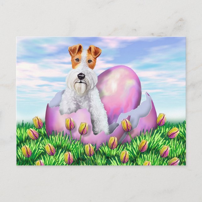 Cartes Pour Fêtes Annuelles Fil Fox Terrier Pâques (Devant)