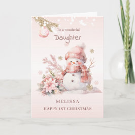 Cartes Pour Fêtes Annuelles Fille 1er Noël Snowman rose