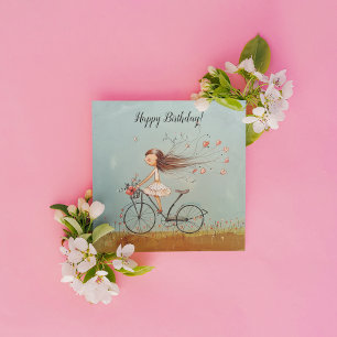 Cartes Pour Fêtes Annuelles Fille à vélo, personnalisable